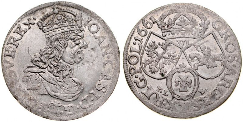 Jan II Kazimierz 1649-1668, Szóstak 1661 TL-B, Kraków. Kop. 1630, Gum. 1700, żyw...