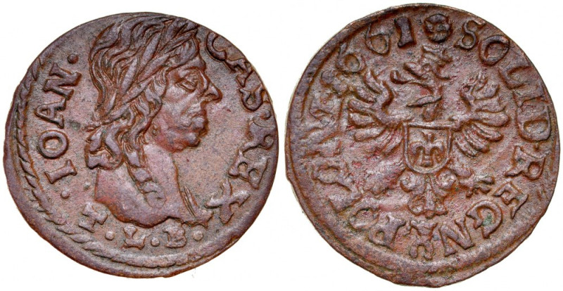 Jan II Kazimierz 1649-1668, Szeląg 1661 TLB, Ujazdów. Kop. 1548, poprawna sztuka...