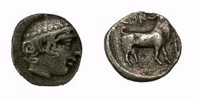 THRACE. Ainos. Diobol (Circa 429-427/6 BC).
Obv: Head of Hermes right, wearing petasos.