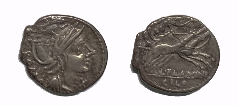 RÖMISCHE REPUBLIK. Denarius (3,86 g), Roma, 109/108 v. Chr. Kopf der Roma mit ge...