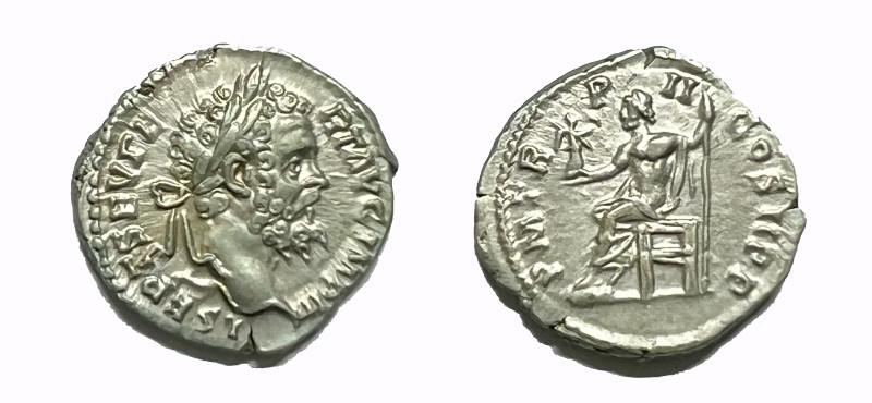 RÖMISCHE KAISERZEIT. Denarius (3,34 g), Roma, 194 n. Chr. Kopf mit Lorbeerkranz ...
