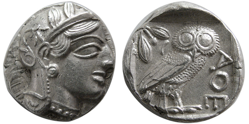 ATTICA, Athens. 440-404 BC. Silver Tetradrachm (17.10 gm; 23 mm). Helmeted head ...