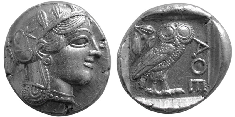 ATTICA, Athens. 440-404 BC. Silver Tetradrachm (17.10 gm; 25 mm). Helmeted head ...