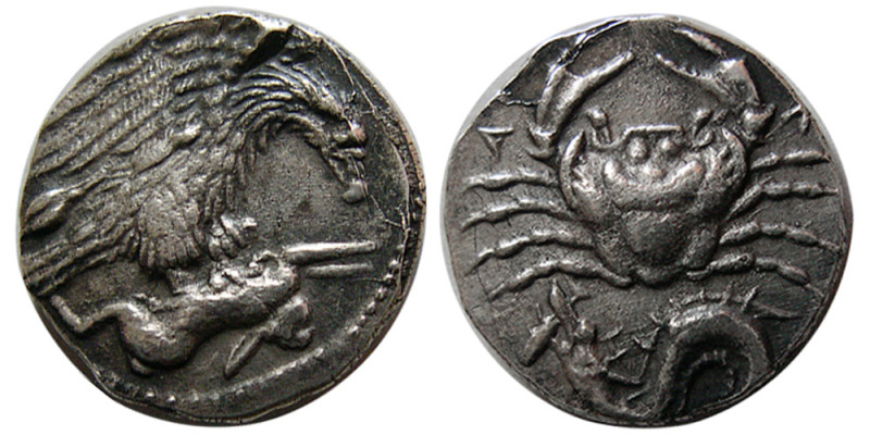 SICILY, Acragas. Ca. 420-406 BC. AR Drachm (1.91 gm; 14 mm). Eagle with spread w...