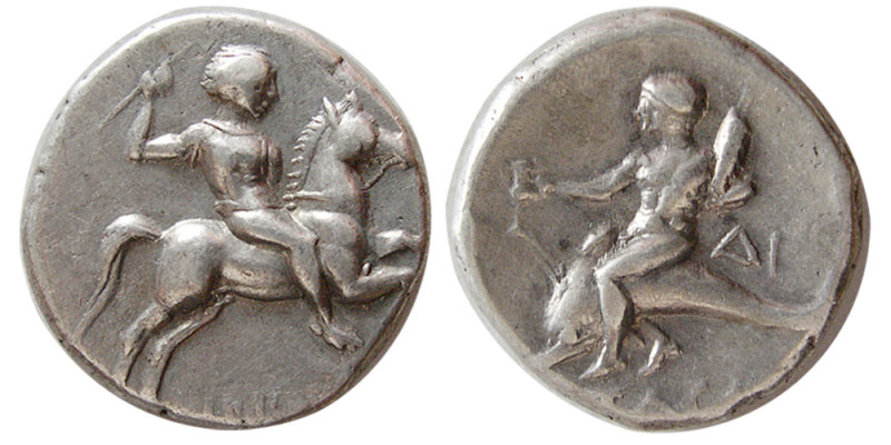 CALABRIA, Tarentum Circa 275-235 BC. AR Didrachm. (6.41 gm; 20 mm). Hippodanos, ...