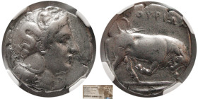 LUCANIA, Thurium. 4th. Century BC. AR Distater. NGC-Choice Fine.