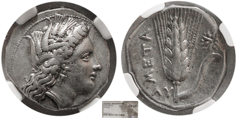 LUCANIA, Metapontum. Circa 330-280 BC. AR Stater. NGC-Choice VF. Head of Demeter...