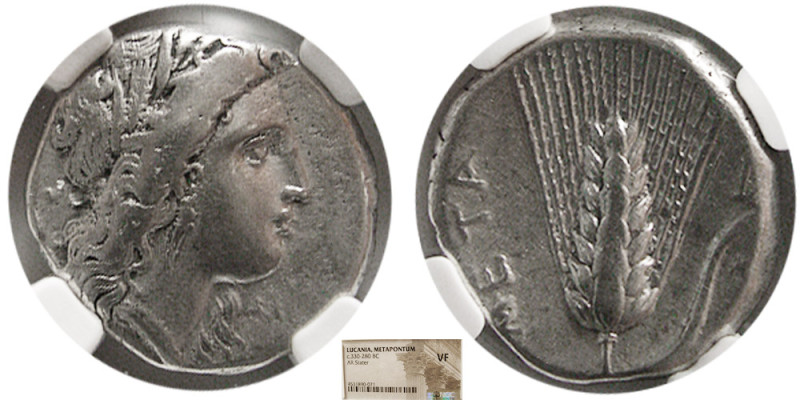 LUCANIA, Metapontum. Circa 330-280 BC. AR Stater. NGC-VF. Head of Demeter right,...