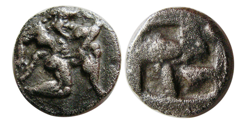 THRACIAN ISLANDS. Thasos. Ca. 510-480 BC. AR Diobol (1.02 gm; 10 mm). Nude, ithy...