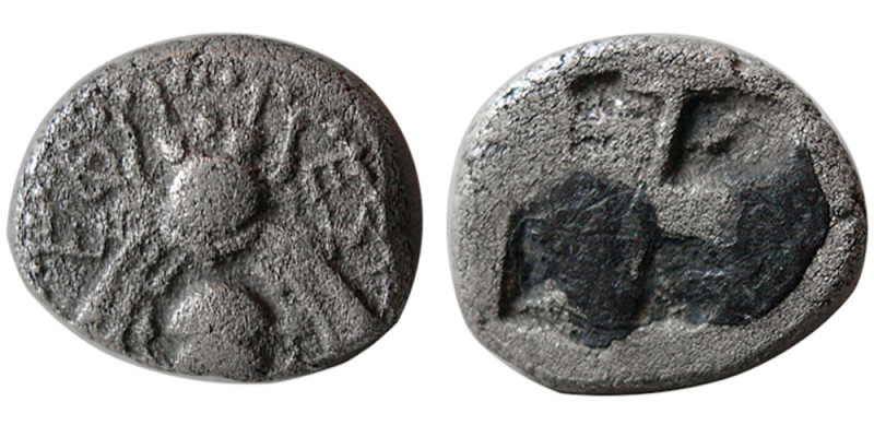 IONIA, Ephesos. Circa 550-500 BC. AR Drachm (3.15 gm; 14 mm). Bee; spiral orname...