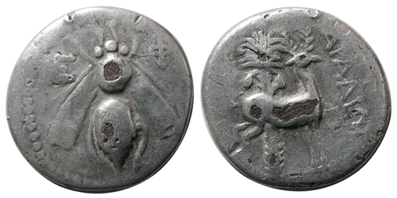 IONIA, Ephesos. Circa 202-133 BC. Fourree Drachm (3.05 gm; 17 mm). E-Φ, bee with...