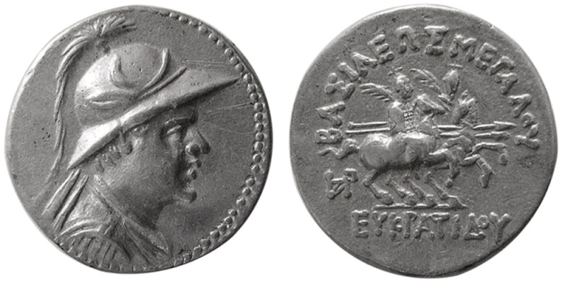 BAKTRIAN KINGS, Eukratides I. 171-145 BC. AR Drachm (4.19 gm; 19 mm). Diademed a...