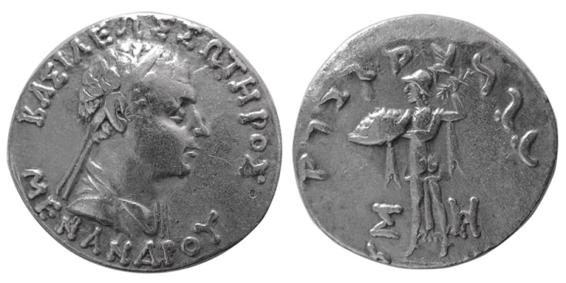 BAKTRIAN KINGS, Menander I Soter, Ca. 165/55-130 BC. AR Tetradrachm (9.23 gm; 25...