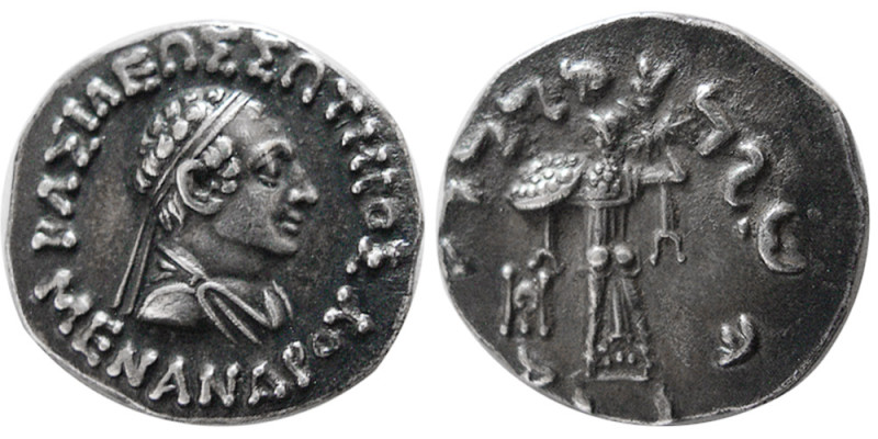 INDO-GREEK KINGS, Menander I. Ca. 165/55-130 BC. AR drachm (2.44 gm; 17 mm). BAΣ...