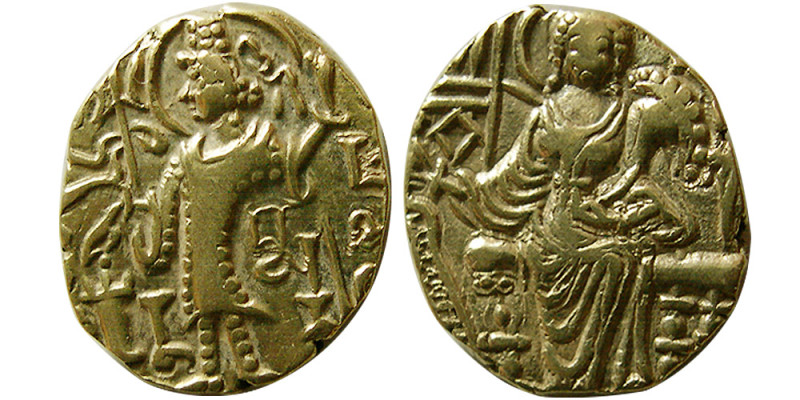 KUSHAN KINGS of INDIA, Kipunadha. 330-360 AD. Gold Stater (7.46 gm; 18 mm). King...