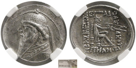 KINGS of PARTHIA. Mithradates II, 121-91 BC. AR Drachm. NGC-XF.