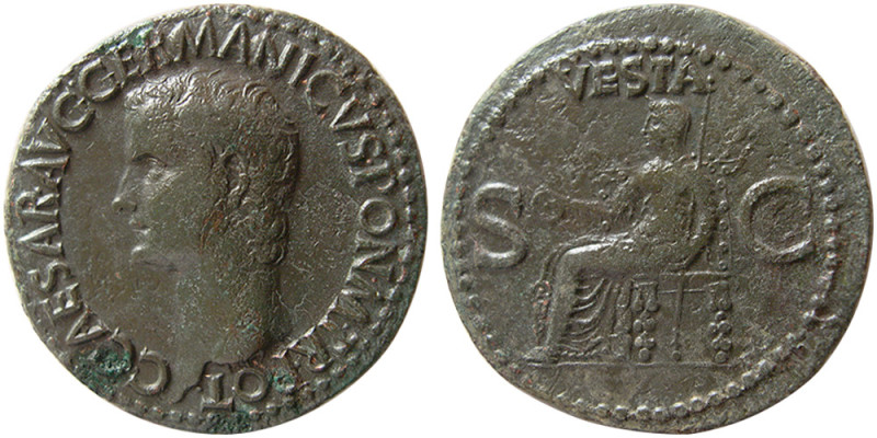 ROMAN EMPIRE, Calligula, 37-41 AD. for Germanicus. Æ As (10.12 gm; 28 mm). C CAE...