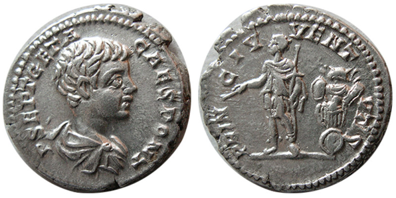 ROMAN EMPIRE. Geta, as Caesar, 198-209 AD. AR Denarius (3.35 gm; 19 mm). Rome, 2...