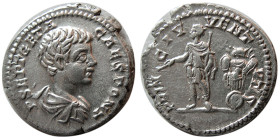 ROMAN EMPIRE. Geta, as Caesar, 198-209 AD. AR Denarius