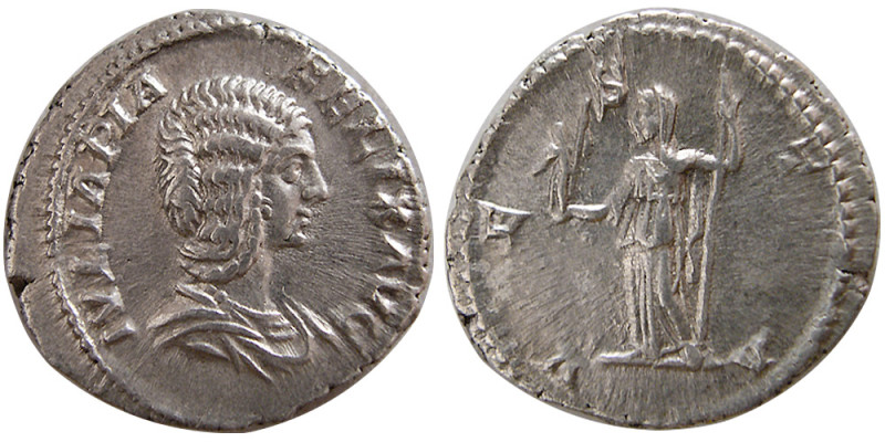 ROMAN EMPIRE. Julia Domna, died 217 AD. AR Denarius (2.61 gm; 19 mm). Struck 211...