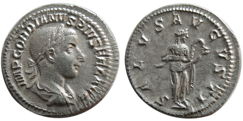 ROMAN EMPIRE. Gordian III, 238-244 AD. AR Denarius (3.28 gm;20 mm). Rome, summer...