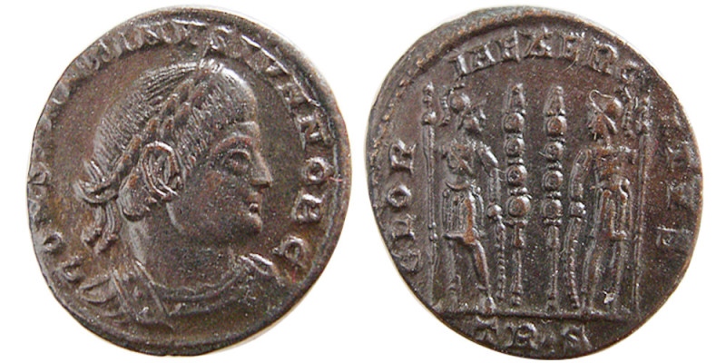 ROMAN EMPIRE. Constantine II, as a Caesar. 317-337 AD. Æ Follis (2.16 gm; 17 mm)...
