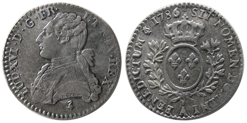 FRANCE, Royal. Louis XVI, 1774–1793. AR (2.93 gm; 21 mm). Toulouse, 1786. Ecu au...