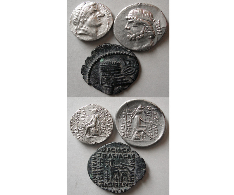 Group Lot of 3 Ancient AR Drachms. Lot includes 1 Parthian Kings, Phraates II, (...