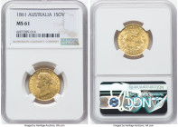Victoria gold Sovereign 1861-SYDNEY MS61 NGC, Sydney mint, KM4, Marsh-366A. A highly pleasing Mint State example featuring sun-kissed golden resplende...