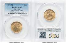 Victoria gold "St. George" Sovereign 1875-M MS62 PCGS, Melbourne mint, KM7, S-3857. While admitting mild chatter in the fields, this engaging represen...
