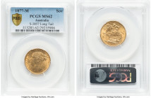 Victoria gold "St. George" Sovereign 1877-M MS62 PCGS, Melbourne mint, KM7, S-3857. Long Tail variety. A delightfully vivacious specimen full of sunny...