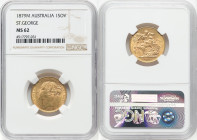 Victoria gold "St. George" Sovereign 1879-M MS62 NGC, Melbourne mint, KM7, S-3857D. Horse with medium tail, BP barely visible. A flaxen-yellow example...