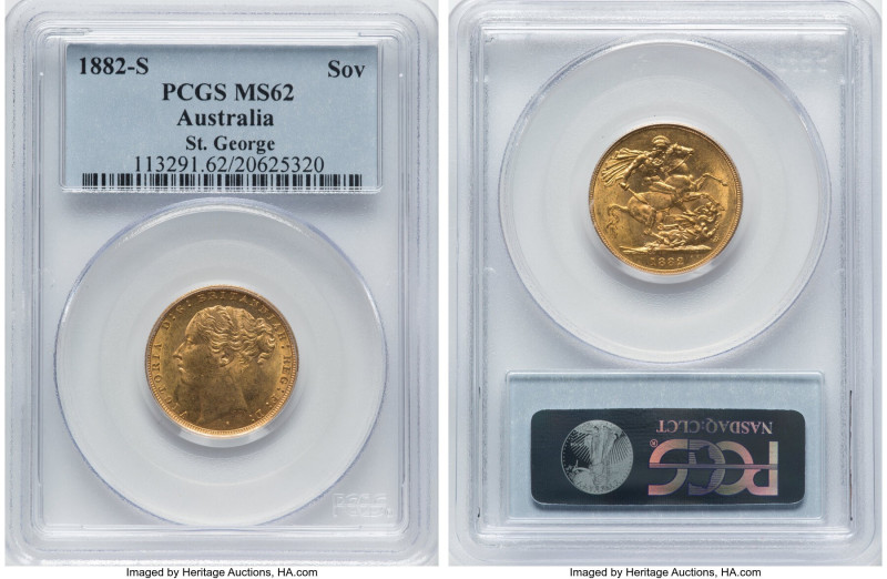 Victoria gold "St. George" Sovereign 1882-S MS62 PCGS, Sydney mint, KM7, S-3858E...