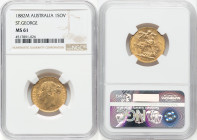Victoria gold "St. George" Sovereign 1882-M MS61 NGC, Melbourne mint, KM7, S-3857A. Horse with short tail, no BP. Mild chatter of contact in the field...