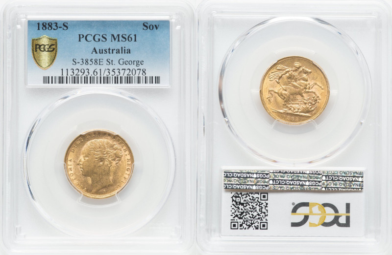 Victoria gold "St. George" Sovereign 1883-S MS61 PCGS, Sydney mint, KM7, S-3858E...