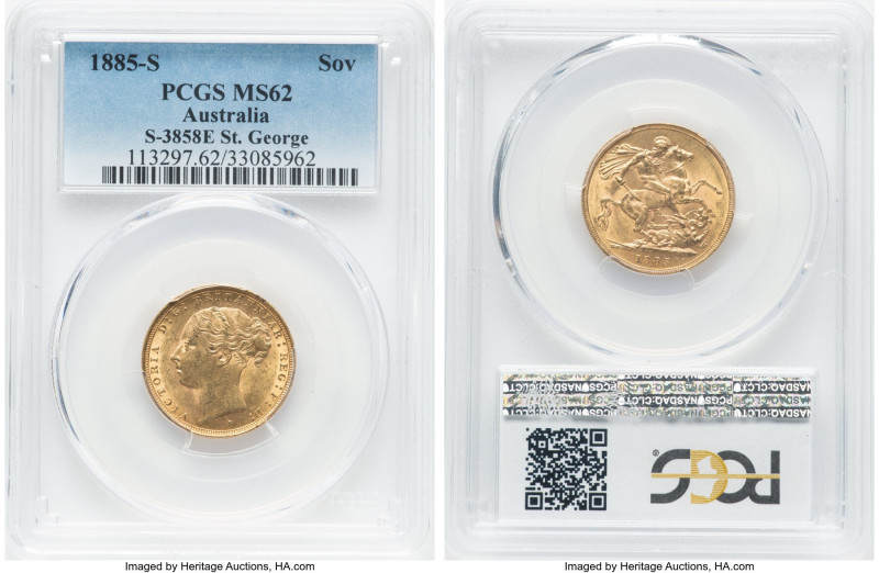 Victoria gold "St. George" Sovereign 1885-S MS62 PCGS, Sydney mint, KM7, S-3858E...