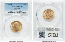 Victoria gold "St. George" Sovereign 1885-S MS62 PCGS, Sydney mint, KM7, S-3858E. Captivating mint luster dances in the outer registers of this attrac...