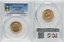 Victoria gold "St. George" Sovereign 1886-M MS62 PCGS, Melbourne mint, KM7, S-3857C. A delightfully sun-yellow piece with attractive glimmer in the lo...