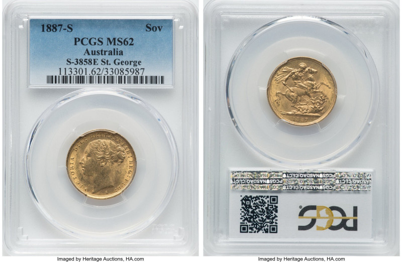 Victoria gold "St. George" Sovereign 1887-S MS62 PCGS, Sydney mint, KM7, S-3858E...