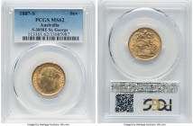 Victoria gold "St. George" Sovereign 1887-S MS62 PCGS, Sydney mint, KM7, S-3858E. Final year of issue for the Young Victoria Sovereigns from Sydney, w...