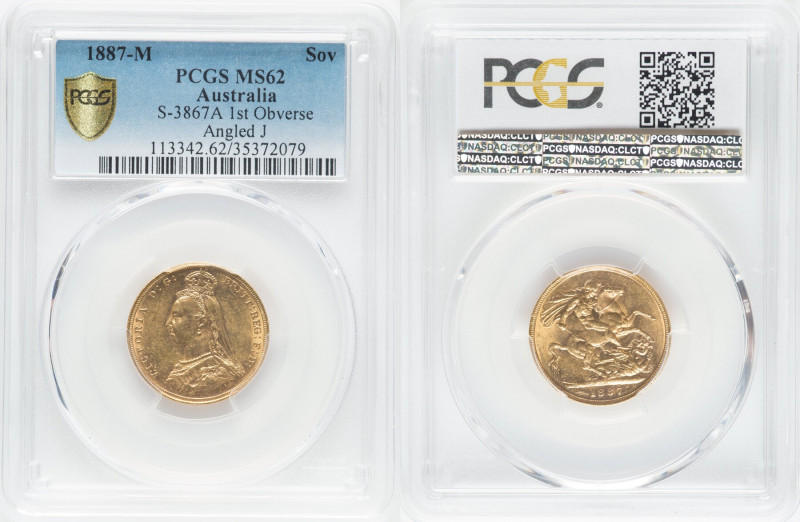 Victoria gold "Jubilee Head" Sovereign 1887-M MS62 PCGS, Melbourne mint, KM10, S...