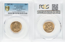 Victoria gold "Jubilee Head" Sovereign 1887-M MS62 PCGS, Melbourne mint, KM10, S-3867A. Normal (angled) JEB, first legend. A small mark behind the Que...