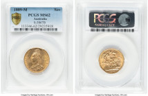 Victoria gold Sovereign 1889-M MS62 PCGS, Melbourne mint, KM10, S-3867B. Normal JEB, second legend. A pale-gold example displaying appreciable mint fr...