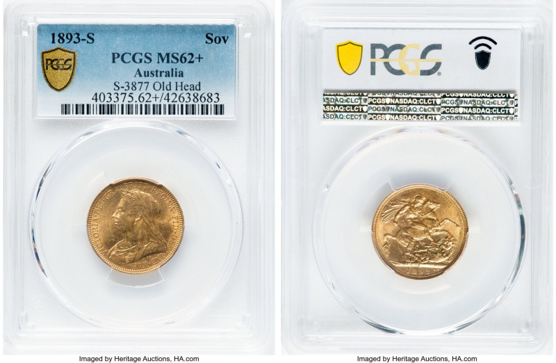 Victoria gold Sovereign 1893-S MS62+ PCGS, Sydney mint, KM13, S-3877. Scant wisp...