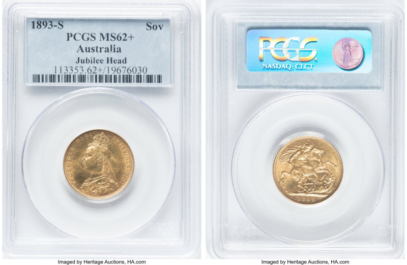 Victoria gold "Jubilee Head" Sovereign 1893-S MS62+ PCGS, Sydney mint, KM10, S-3...