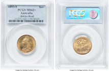 Victoria gold "Jubilee Head" Sovereign 1893-S MS62+ PCGS, Sydney mint, KM10, S-3868C. Normal JEB, second legend. Exhibiting slightly glassy fields wea...