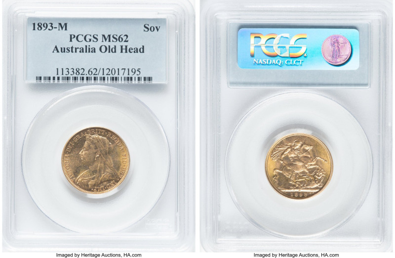Victoria gold Sovereign 1893-M MS62 PCGS, Melbourne mint, KM13, S-3875. First ye...