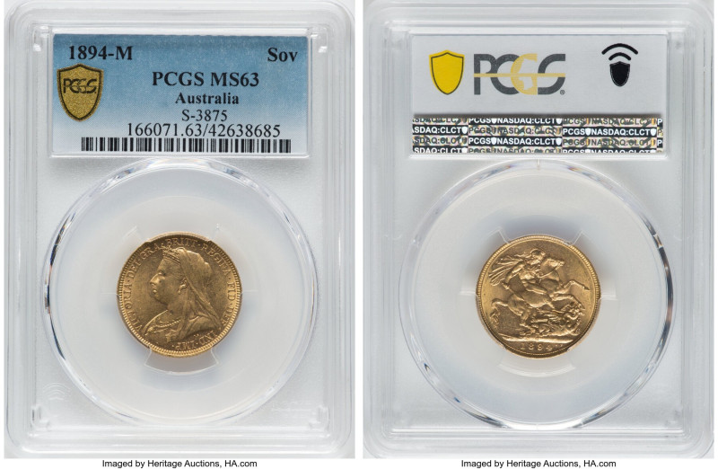Victoria gold Sovereign 1894-M MS63 PCGS, Melbourne mint, KM13, S-3875. Soundly ...