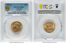 Victoria gold Sovereign 1894-S MS63 PCGS, Sydney mint, KM13, S-3877. An aura of calm and careful preservation permeates this piece, complimented by th...