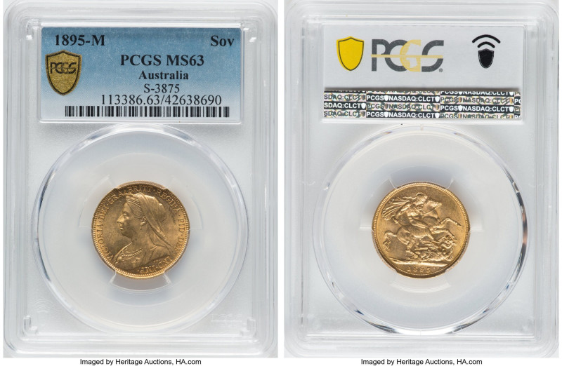 Victoria gold Sovereign 1895-M MS63 PCGS, Melbourne mint, KM13, S-3875. A charmi...